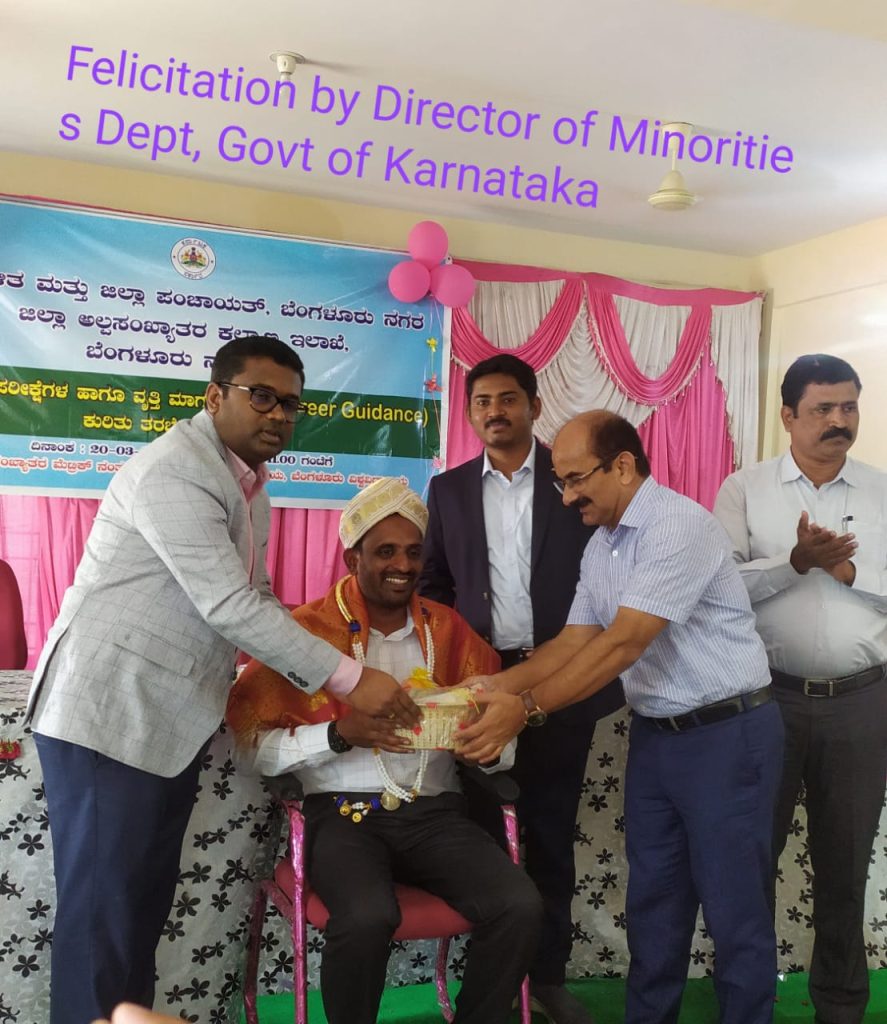 Felicitated by Director of Minorities, Govt of Karnataka